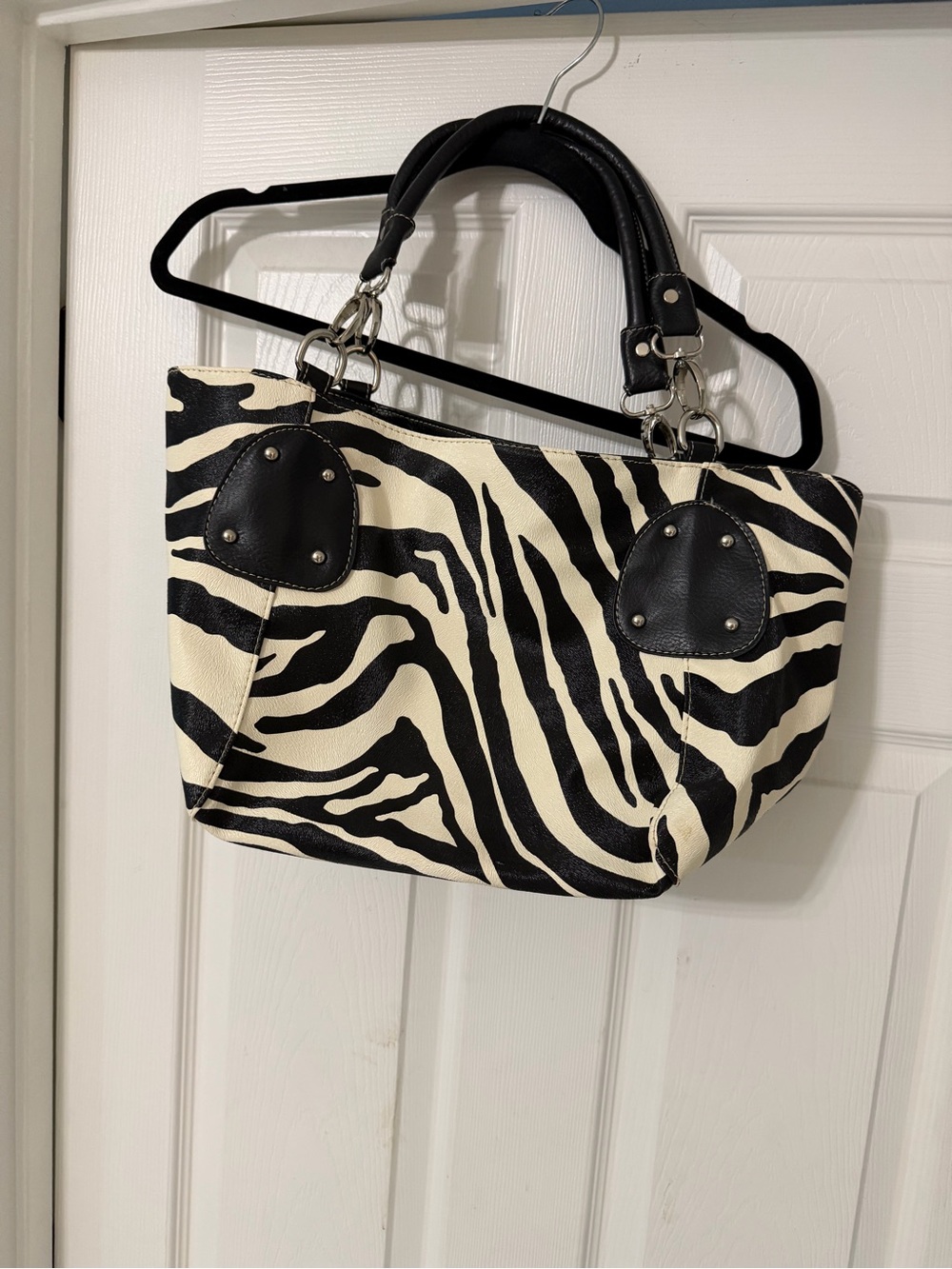 Zebra Print Shoulder Tote in Black and White